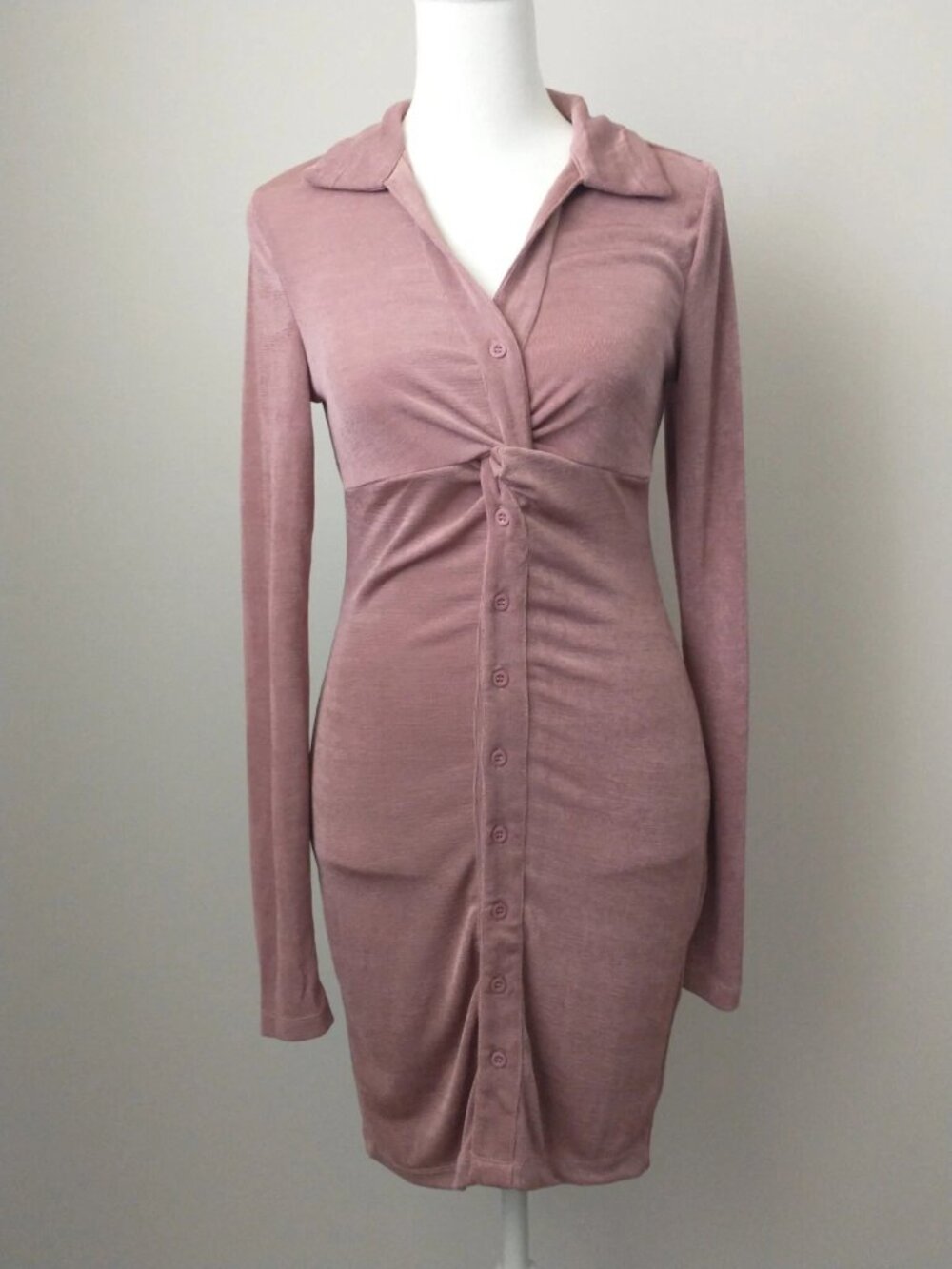 Princess Polly Mauve Purple Ruched Body Con Shirt Dress Women's 4